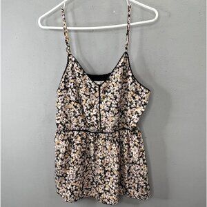 Maurices Babydoll Tank Top M Floral Black White Eyelet Trim Lined Cottage